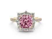 Cushion Cut Scalloped Halo Engagement Ring Setting for a Fancy Pink Lab-Grown Diamond | Single Row Pave | Yellow Gold