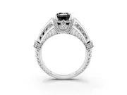 Fancy Black Emerald Cut Diamond Vintage-Inspired Milgrain Ring Set in Silver with Accent Split Shank