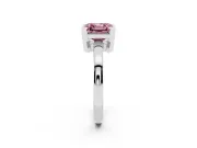 Fancy Pink Asscher Cut Diamond Solitaire Ring Set in White gold with Prong Head and Smooth Polished Band