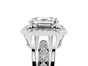 Asscher Cut Vintage Halo Engagement Ring Setting | Channel-Set Split Shank | Sterling Silver