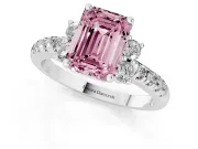 Emerald Cut Side Stone Engagement Ring Setting for a Fancy Pink Lab-Grown Diamond | Pave Band | Sterling Silver
