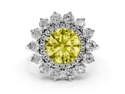 Round Floral Double Halo Engagement Ring Setting for a Fancy Yellow Lab-Grown Diamond | Plain Band | Sterling Silver