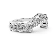 Round Diamond Curved Cluster Band Set in Platinum with Split Shank and Prong Setting