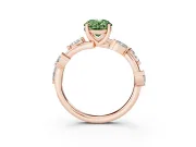Fancy Green Oval Cut Diamond Solitaire Ring Set in Rose gold with Twisted Marquise Accent Band