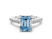 Emerald Cut Hidden Halo Pave Engagement Ring Setting for a Fancy Blue Lab-Grown Diamond | Claw Prongs | Platinum