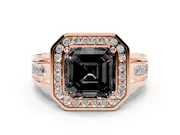 Asscher Cut Halo Engagement Ring Setting for a Black Center | Channel-Set Split Shank | Rose Gold