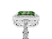 Fancy Green Emerald Cut Diamond Halo Ring Set in Platinum with Pavé-Setting Band and Open Prong Center
