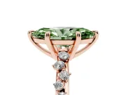 Fancy Green Marquise Cut Diamond Solitaire Vine Band Ring Set in Rose gold with Round Accents and Prong Setting