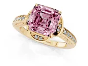 Asscher Cut Floral Pavé Engagement Ring Setting for a Fancy Pink Lab-Grown Diamond | Yellow Gold