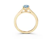 Fancy Blue Pear Cut Diamond Solitaire Ring Set in Yellow gold with Cathedral Band and Prong Setting