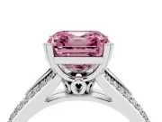Asscher Cut Split Shank Engagement Ring Setting for a Fancy Pink Lab-Grown Diamond | Pave Band | Sterling Silver