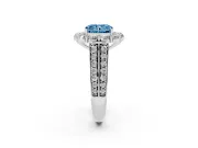 Fancy Blue Radiant Cut Diamond Halo Engagement Ring Set in Platinum with Split Shank and Prong Setting