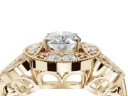 Heart-Shaped Vintage Floral Halo Engagement Ring Setting | Engraved Milgrain Band | Yellow Gold