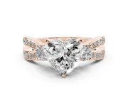 Heart-Shaped Three-Stone Pavé Twist Engagement Ring Setting | Split Shank | Rose Gold