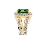 Cushion Cut Halo Engagement Ring Setting for a Fancy Green Lab-Grown Diamond | V-Split Pavé Band | Yellow Gold