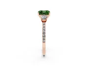Asscher Cut Three Stone Engagement Ring Setting for a Fancy Green Lab-Grown Diamond | Pave Shoulders | Rose Gold