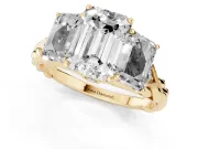 Emerald Cut Diamond Three-Stone Ring Set in Yellow gold with Braided Band