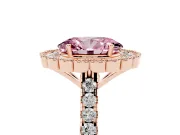 Fancy Pink Oval Cut Diamond Milgrain Floral Halo Engagement Ring Set in Rose gold with Pavé Band