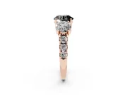 Round Three Stone Engagement Ring Setting for a Black Center | Accented Shoulders | Rose Gold