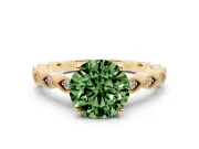 Fancy Green Round Cut Diamond Solitaire Ring Set in Yellow gold with Infinity Twist Pavé Band