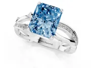 Fancy Blue Radiant Cut Diamond Pavé Twist Band Solitaire Ring Set in Platinum with Prong Setting