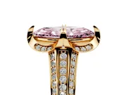 Fancy Pink Marquise Cut Diamond Pavé Split Shank Solitaire Ring Set in Yellow gold with Prong Setting
