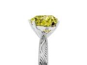 Fancy Yellow Heart Cut Diamond Solitaire Milgrain Engraved Band Set in White gold with Prong Setting