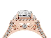 Radiant Cut Halo Engagement Ring Setting | Pavé Panel Shoulders | Rose Gold