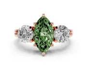 Fancy Green Marquise Cut Diamond Three-Stone Ring Set in Rose gold with Prong Setting and Classic Band