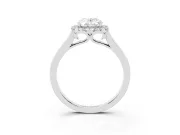 Oval Cut Halo Round Diamond Solitaire Ring Set in Platinum with Pavé Band and Prong Setting