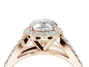 Oval Halo Pavé Engagement Ring Setting | Narrow Split Shank | Rose Gold
