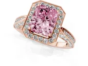 Radiant Cut Milgrain Halo Engagement Ring Setting for a Fancy Pink Lab-Grown Diamond | Side Stones | Rose Gold