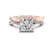 Princess Cut Crossover Pave Solitaire Engagement Ring Setting | Twisted Shoulders | Rose Gold
