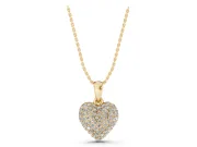 Round Lab-Grown Diamond Pavé Heart Pendant Necklace | Fully Set Face | Yellow Gold
