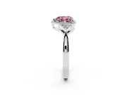 Fancy Pink Heart Cut Diamond Milgrain Solitaire Ring Set in Platinum with Tapered Pavé Band and Prong Setting