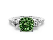 Cushion Cut Three Stone Engagement Ring Setting for a Fancy Green Lab-Grown Diamond | Pave Shoulders | Platinum