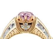 Fancy Pink Pear Cut Diamond Vintage-Inspired Milgrain Ring Set in Yellow gold with Accent Split Shank