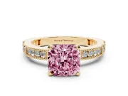 Cushion Cut Vintage Pavé Engagement Ring Setting for a Fancy Pink Lab-Grown Diamond | Yellow Gold