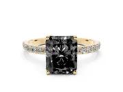 Radiant Cut Pavé Solitaire Engagement Ring Setting for a Black Center | Slim Band | Yellow Gold
