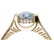 Pear-Shaped Vintage Cathedral Engagement Ring Setting for a Fancy Blue Lab-Grown Diamond | Carved Band | Yellow Gold