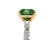 Princess Cut Baguette Side Stone Engagement Ring Setting for a Fancy Green Lab-Grown Diamond | Yellow Gold