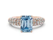 Emerald Cut Multi Row Pave Engagement Ring Setting for a Fancy Blue Lab-Grown Diamond | Rose Gold