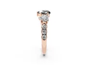 Fancy Black Heart Cut Diamond Three-Stone Ring Set in Rose gold with Pavé Band