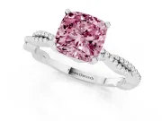 Fancy Pink Cushion Cut Diamond Solitaire Ring Set in Silver with Twisted Band and Bead Prong Setting