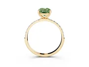 Fancy Green Oval Cut Diamond Solitaire Ring Set in Yellow gold with Round Pavé Band and Prong Setting