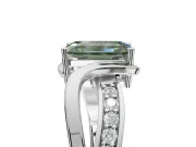 Emerald Cut Bypass Solitaire Engagement Ring Setting for a Fancy Green Lab-Grown Diamond | Pavé Strands | Platinum