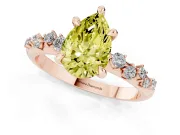 Fancy Yellow Pear Cut Diamond Solitaire Vine Band Ring Set in Rose gold with Round Accents and Prong Setting