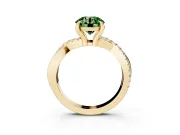 Fancy Green Round Cut Diamond Twist Band Solitaire Set in Yellow gold with Pavé Accents and Prong Setting
