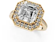 Asscher Cut Halo Engagement Ring Setting | Polished Halo Rim | Yellow Gold