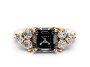 Asscher Cut Cluster Side Stone Engagement Ring Setting for a Black Center | Plain Band | Yellow Gold